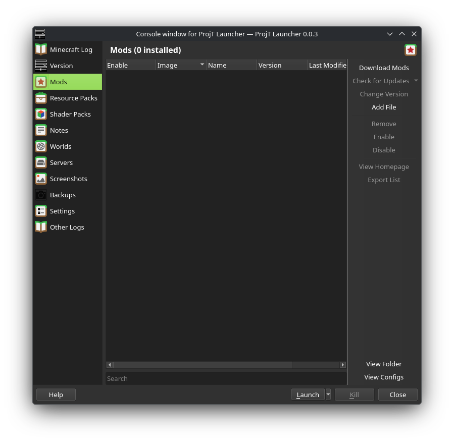 Mods tab under ProjT Launcher settings